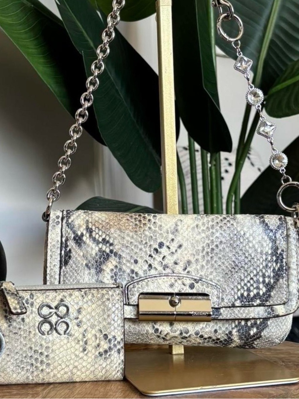 🐍🤎Y2K Python Embossed COACH Kristin Large Wristlet Mini Bag Set🤎🐍